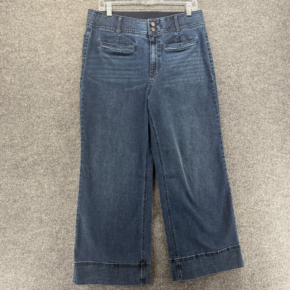 Nine West Jeans Womens 14 Blue Wide Leg High Rise Nautical Preppy Casual 90s